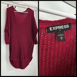 Express Red V-Neck Sweater with Textured Knit